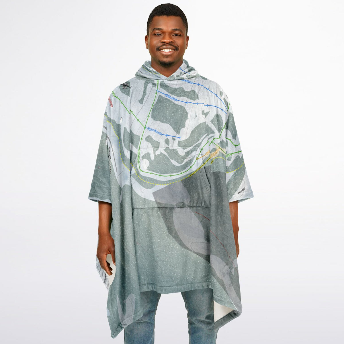 Sky Tavern, Nevada Ski Resort Map Flannel Blanket Poncho