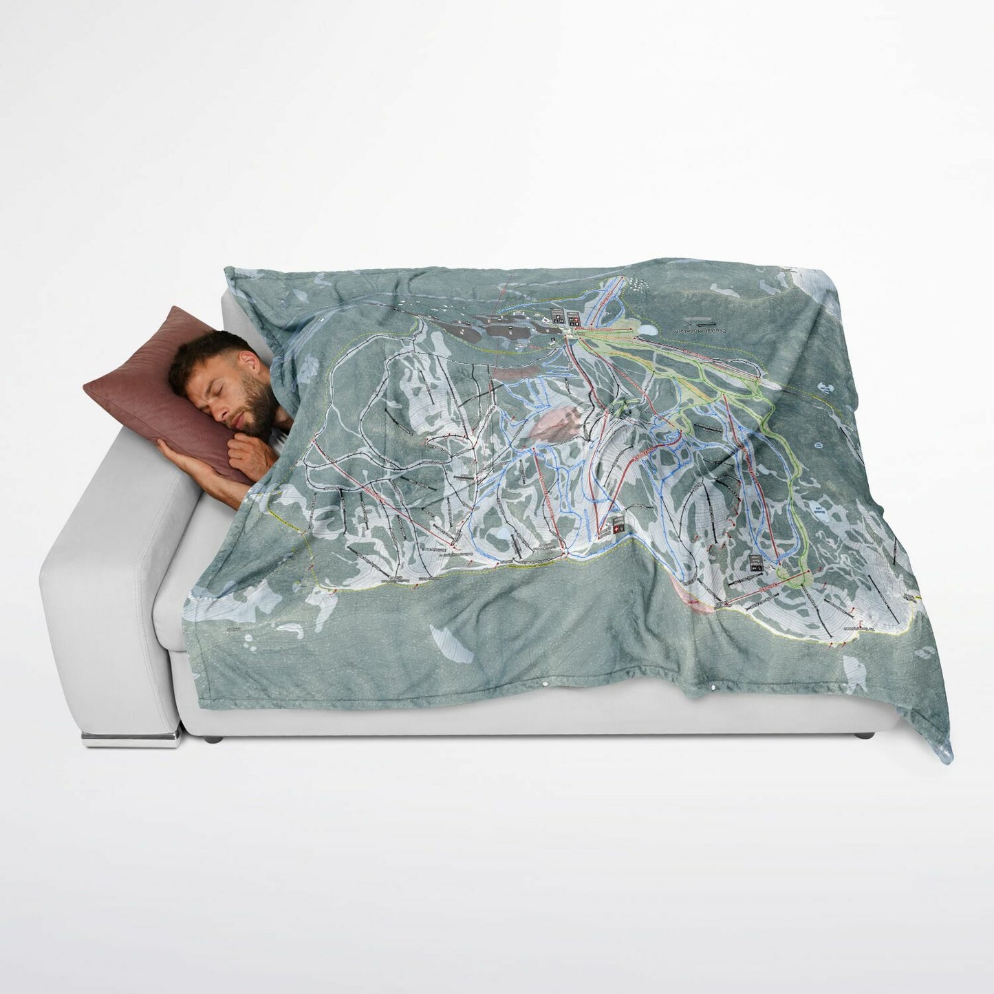 Crystal Mountain, Washington Ski Resort Map Flannel Blanket Poncho