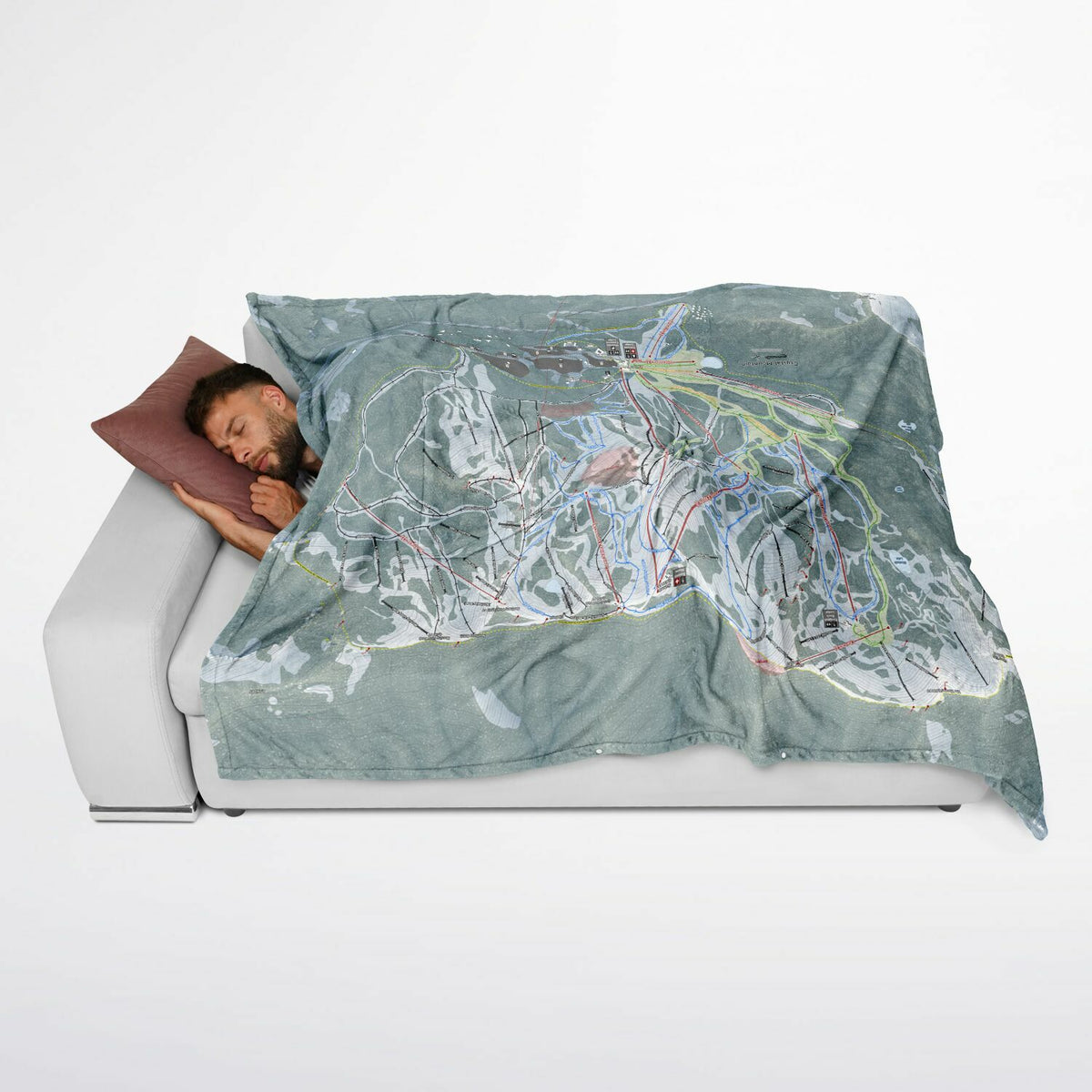 Crystal Mountain, Washington Ski Resort Map Flannel Blanket Poncho