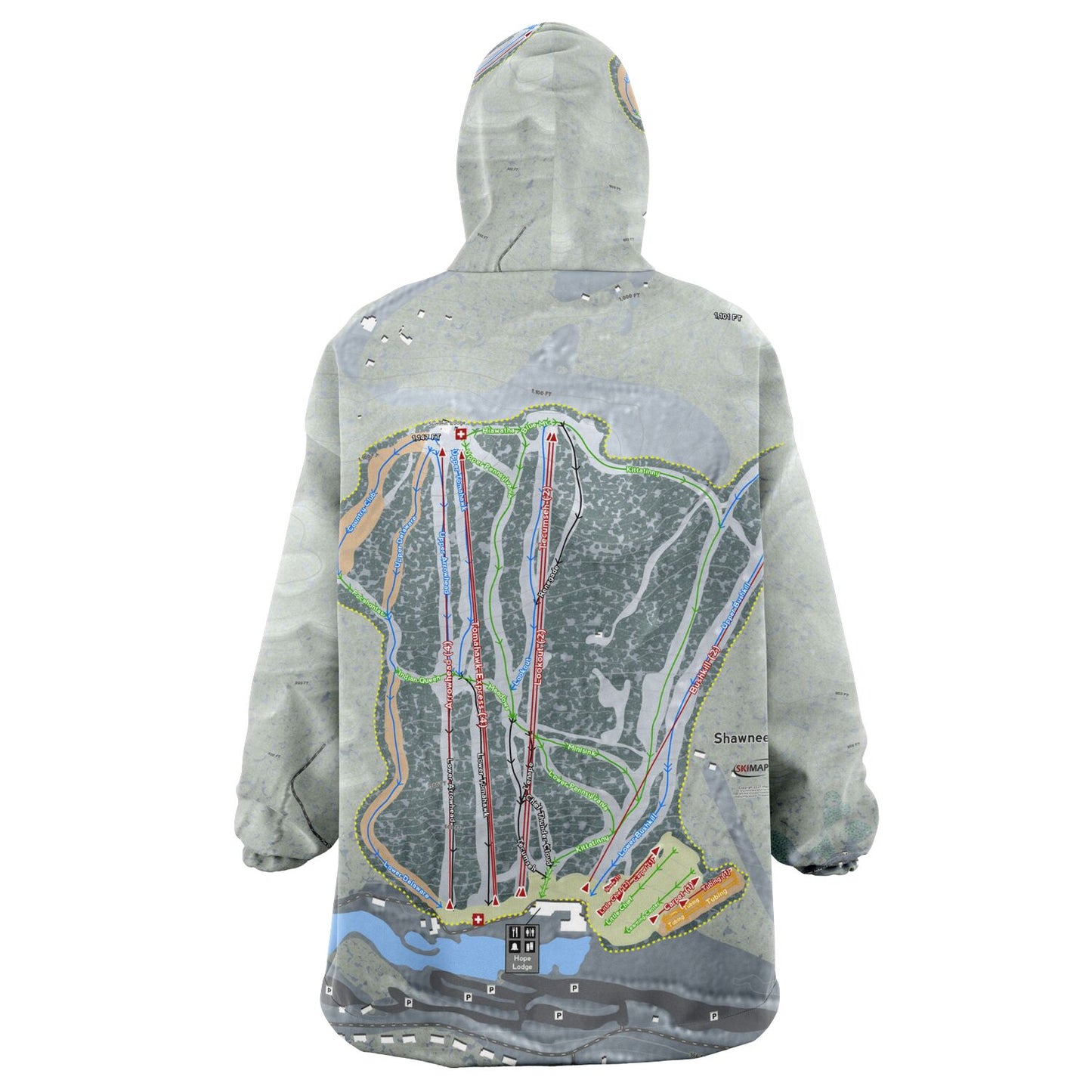 Shawnee Mountain, Pennsylvania Ski Trail Map Snug Hoodie - Powderaddicts