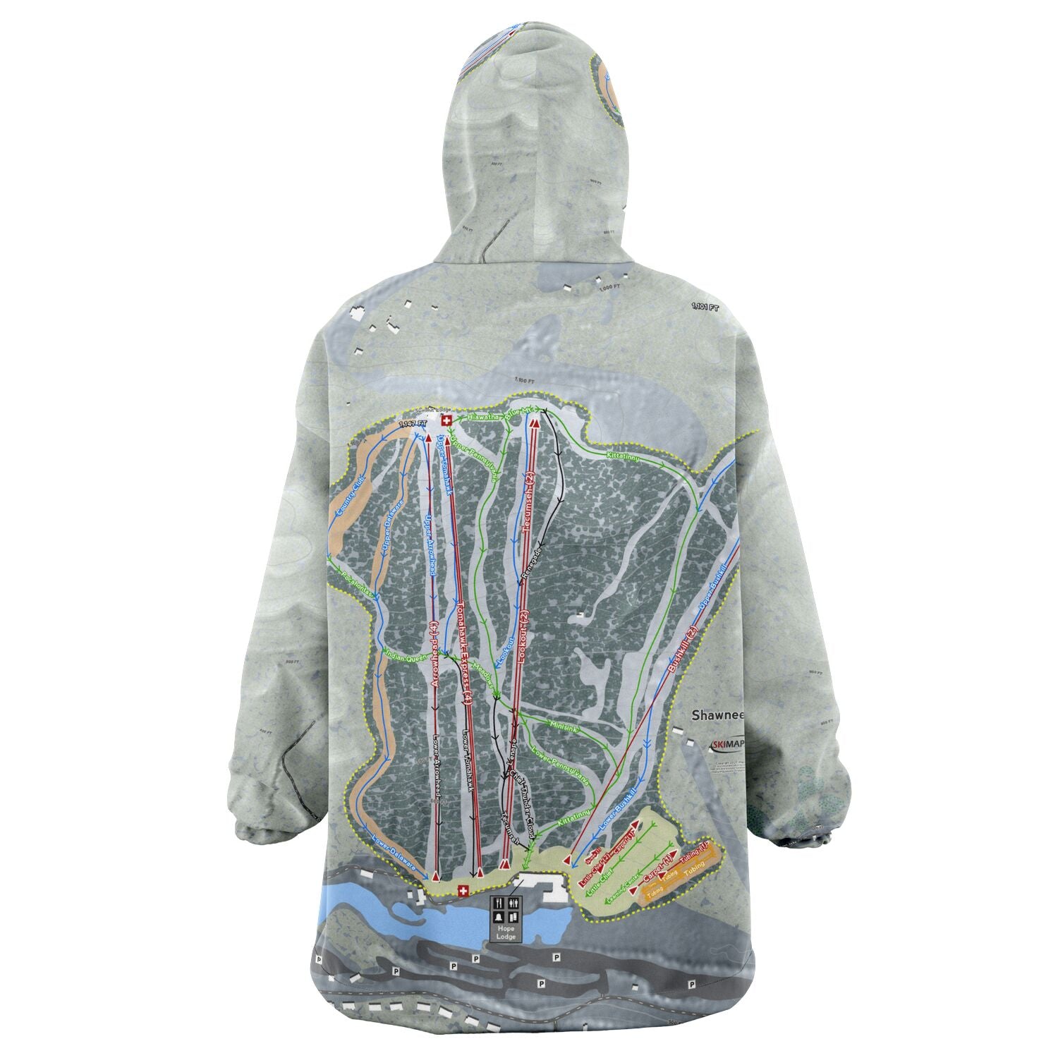 Shawnee Mountain, Pennsylvania Ski Trail Map Snug Hoodie