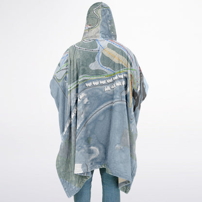 Bousquet Mountain, Massachusetts Ski Resort Map Flannel Blanket Poncho