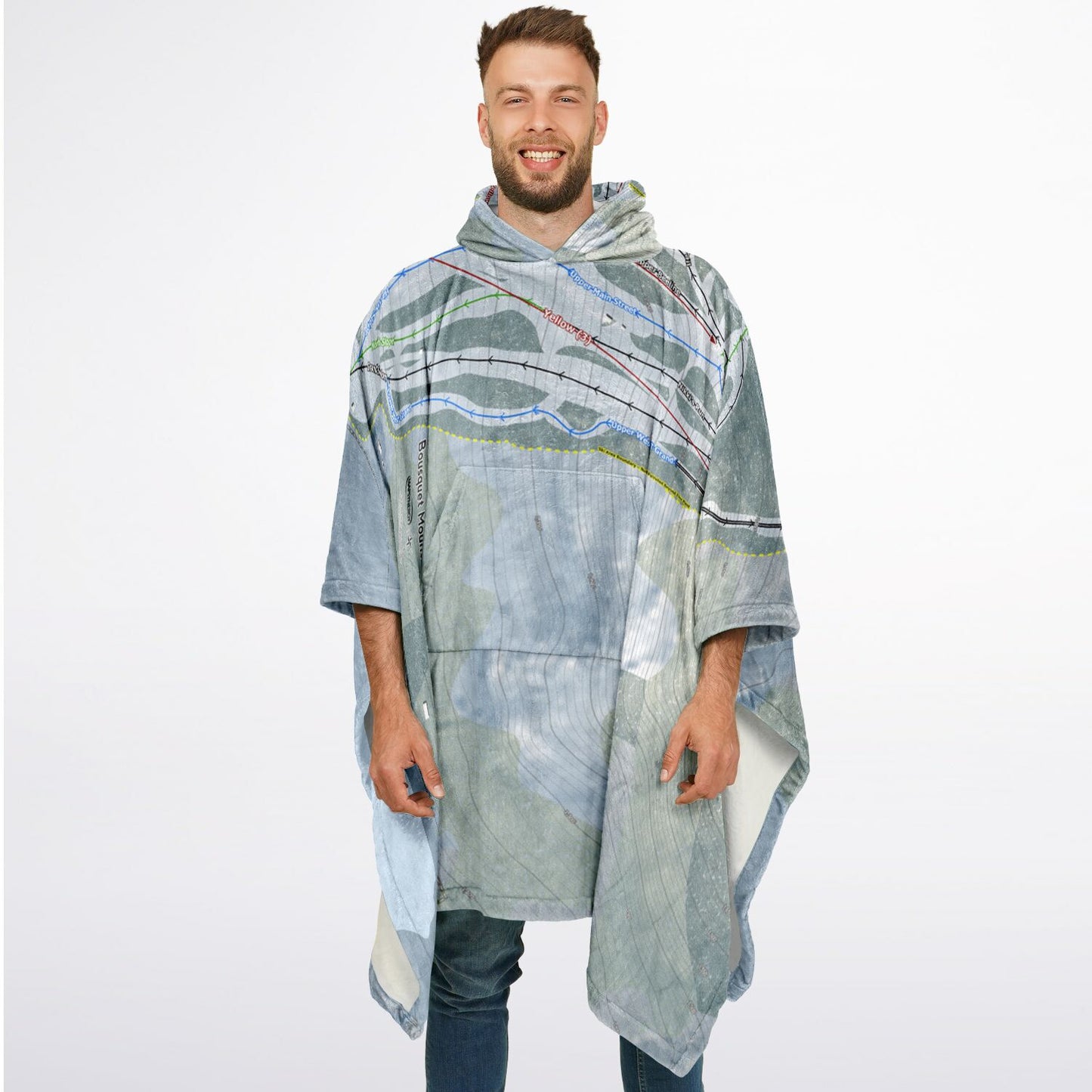 Bousquet Mountain, Massachusetts Ski Resort Map Flannel Blanket Poncho