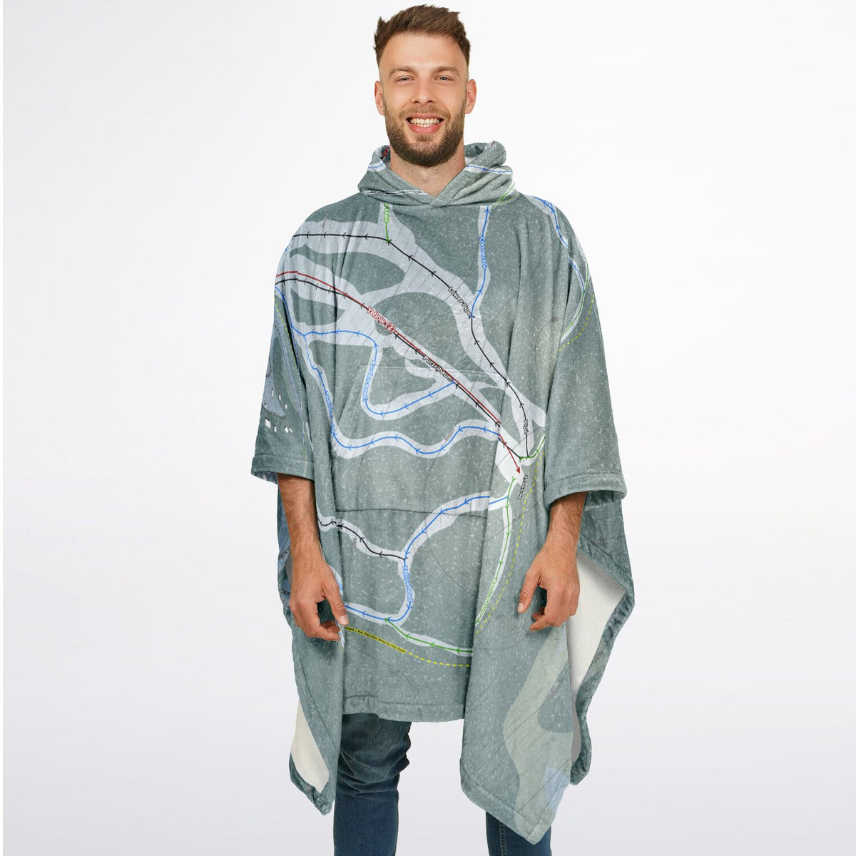 Purden Ski Village, British Columbia Ski Resort Map Flannel Blanket Poncho