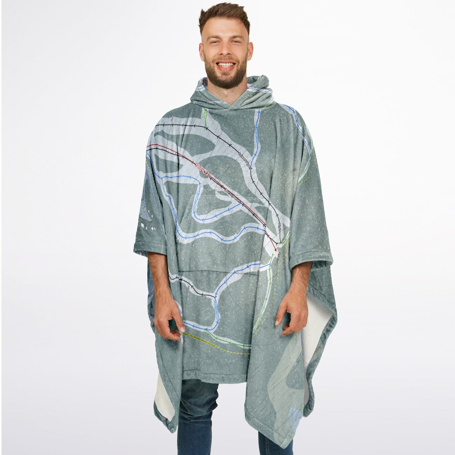 Purden Ski Village, British Columbia Ski Resort Map Flannel Blanket Poncho