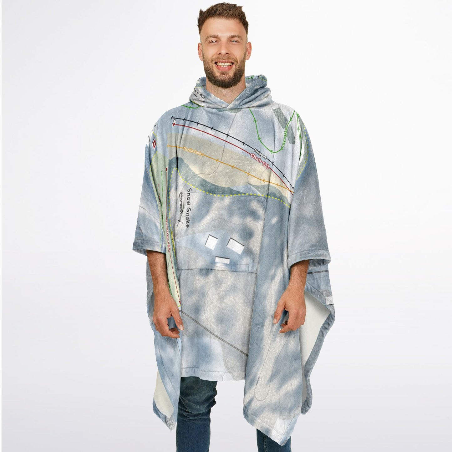 Snow Snake, Michigan Ski Resort Map Flannel Blanket Poncho