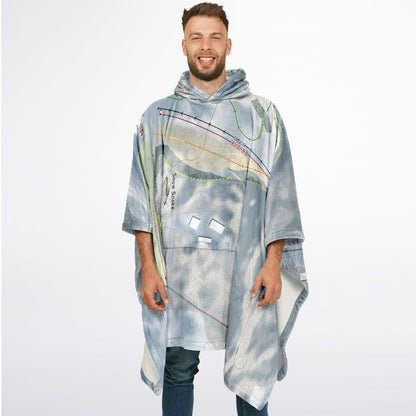 Snow Snake, Michigan Ski Resort Map Flannel Blanket Poncho