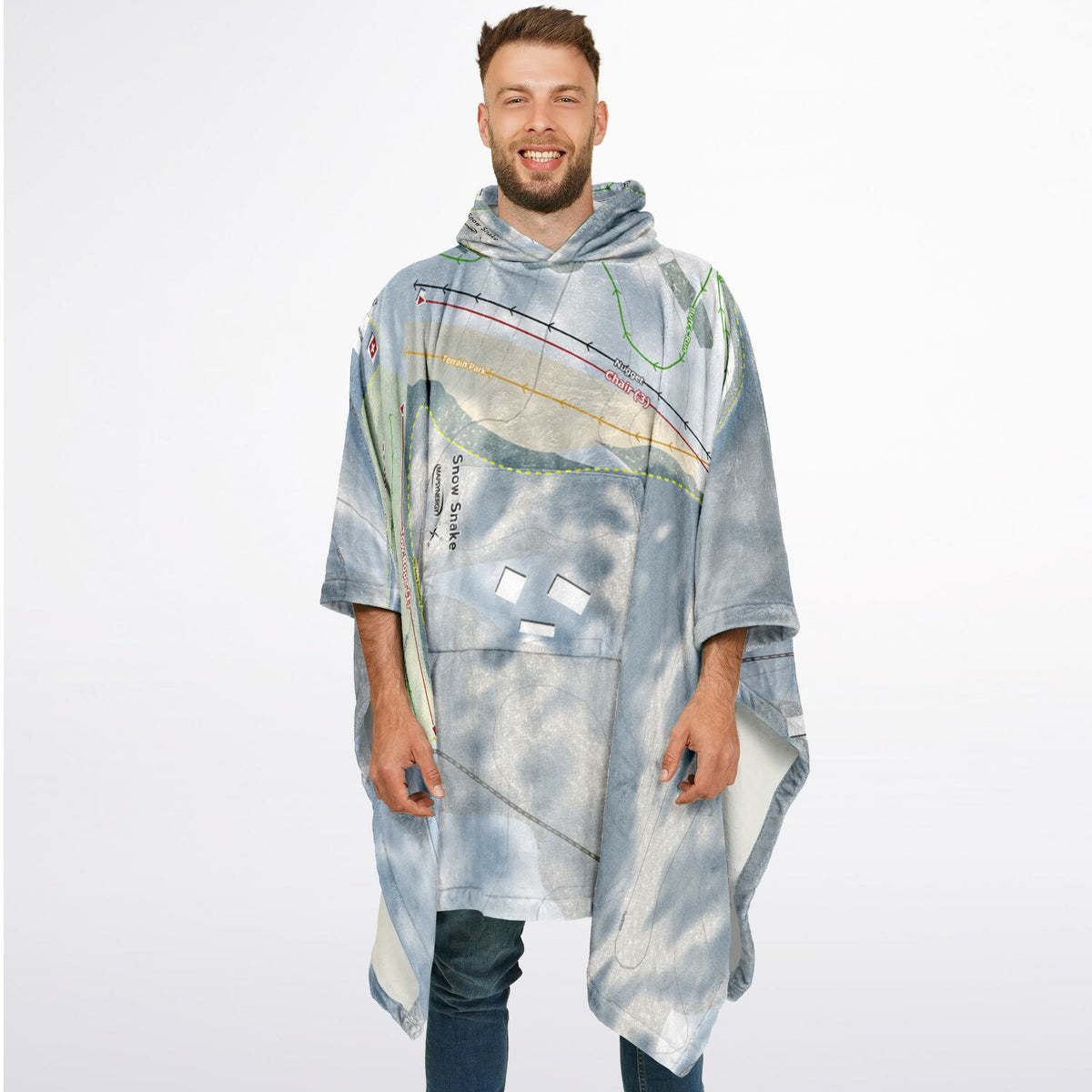 Snow Snake, Michigan Ski Resort Map Flannel Blanket Poncho