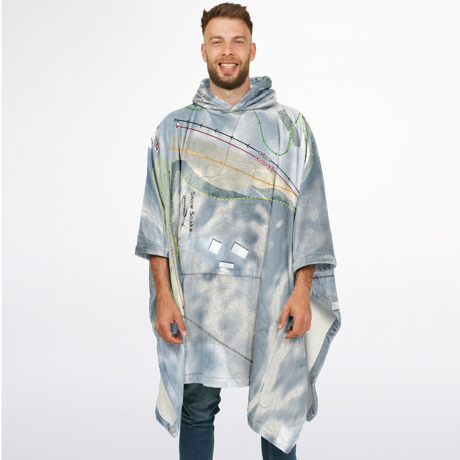 Snow Snake, Michigan Ski Resort Map Flannel Blanket Poncho
