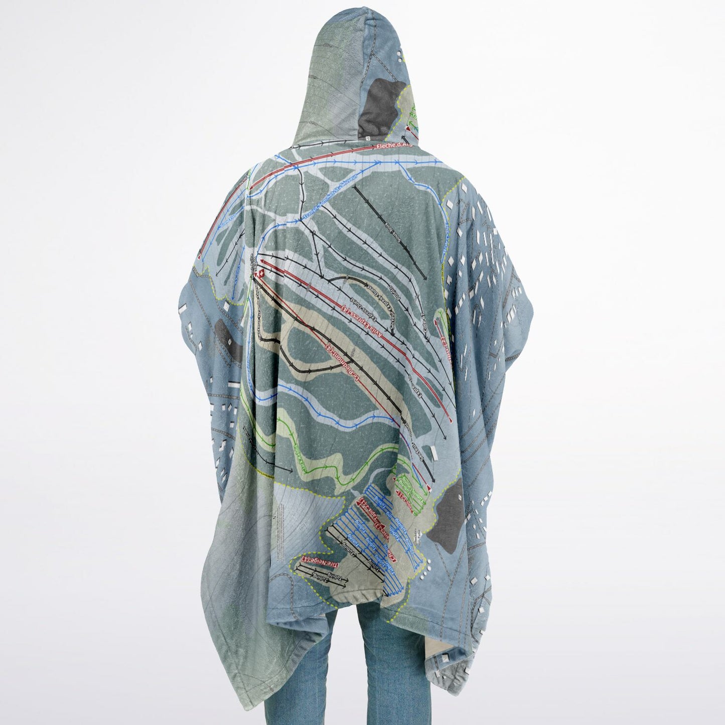 Sommet Saint-Sauveur, Quebec Ski Resort Map Flannel Blanket Poncho