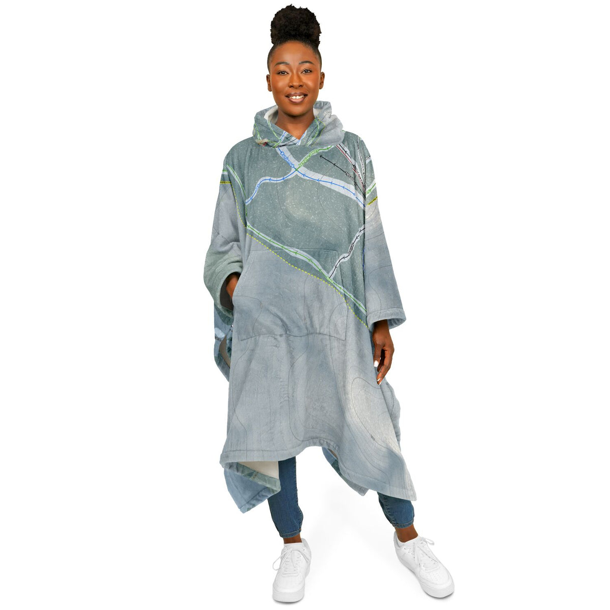 Oak Mountain, New York Ski Resort Map Flannel Blanket Poncho
