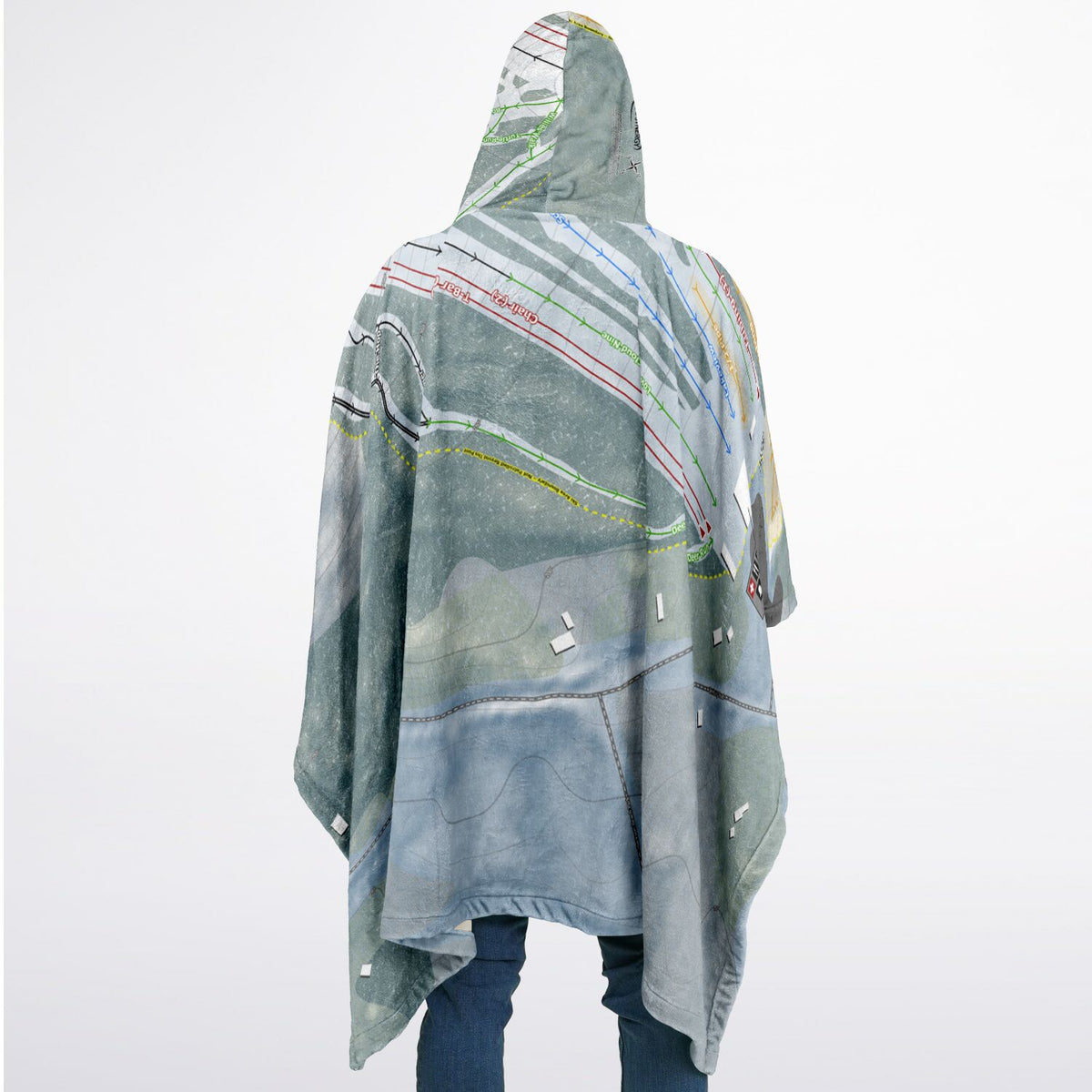 Hermon Mountain, Maine Ski Resort Map Flannel Blanket Poncho
