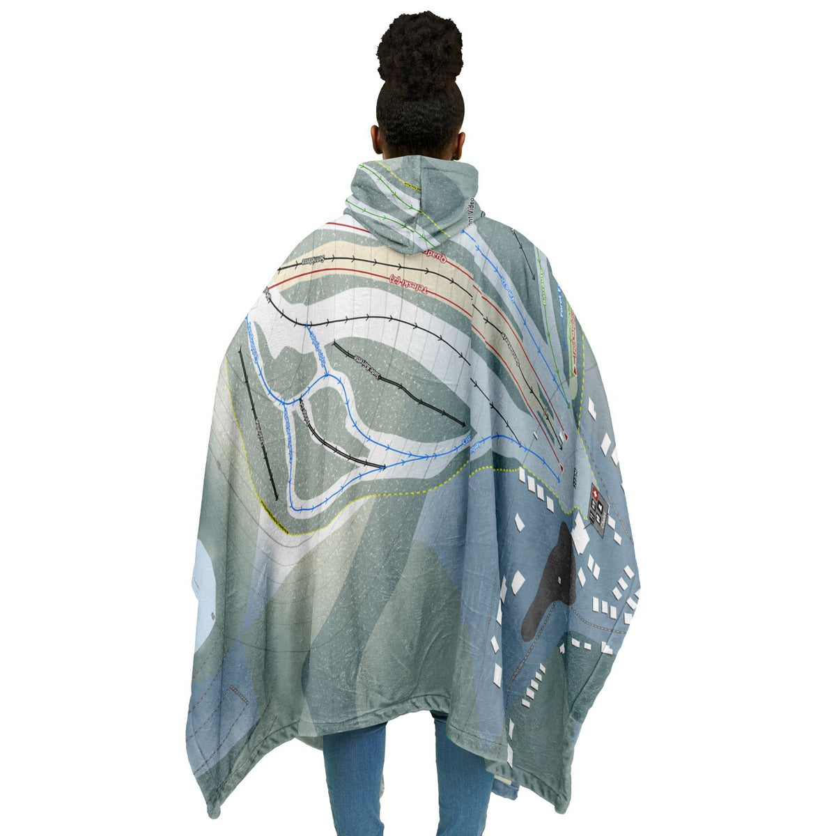 Mont Video, Quebec Ski Resort Map Flannel Blanket Poncho