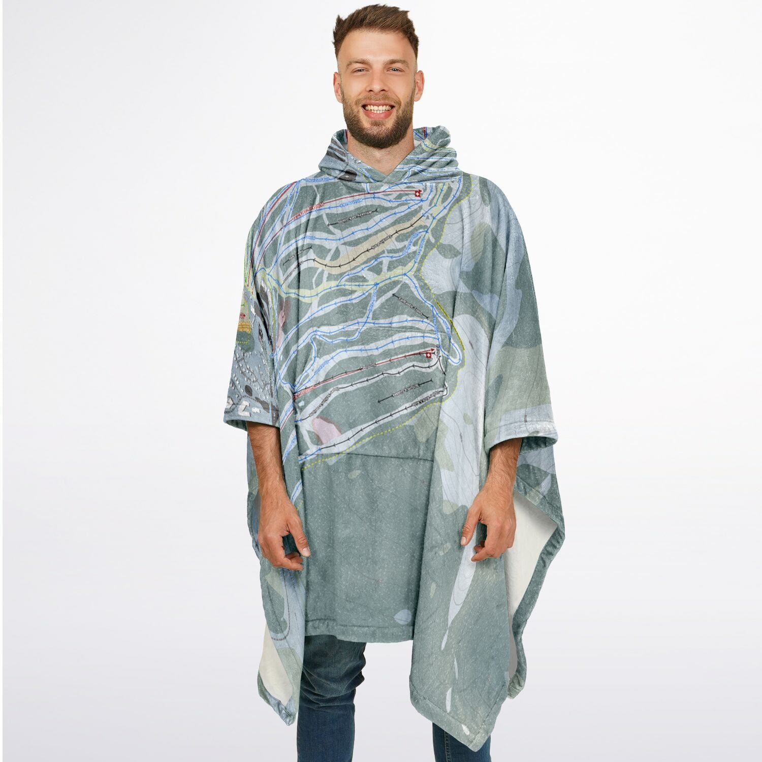 Mt Washington, British Columbia Ski Resort Map Flannel Blanket Poncho