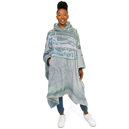 Bristol Mountain, New York Ski Resort Map Flannel Blanket Poncho