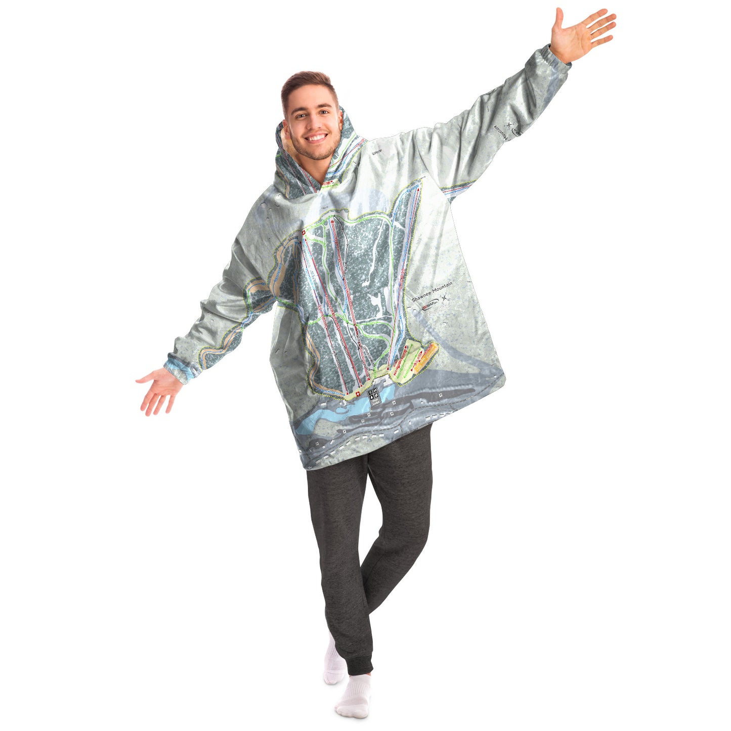 Shawnee Mountain, Pennsylvania Ski Trail Map Snug Hoodie - Powderaddicts
