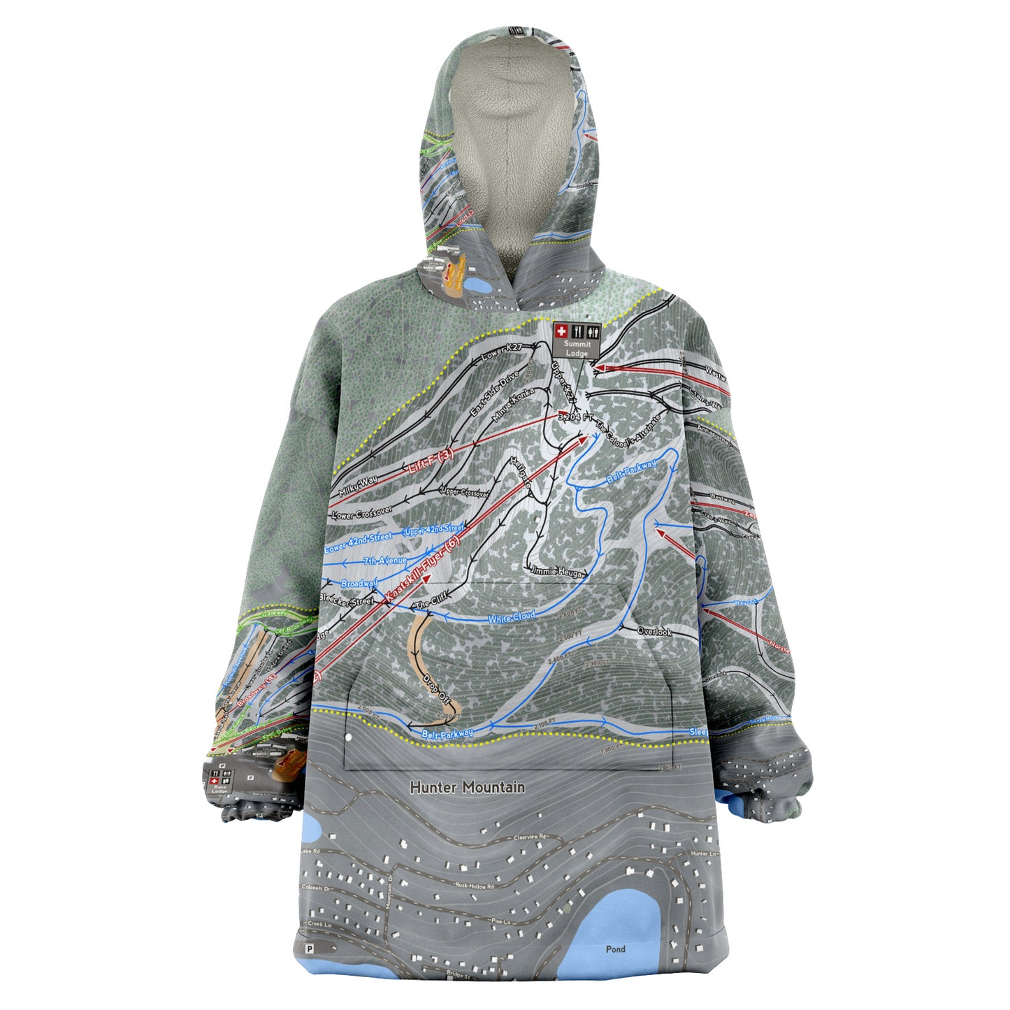 Hunter Mountain, New York Ski Trail Map - Snug Hoodie - Powderaddicts