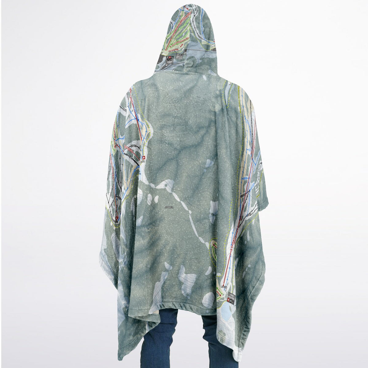 Mountain High, California Ski Resort Map Flannel Blanket Poncho