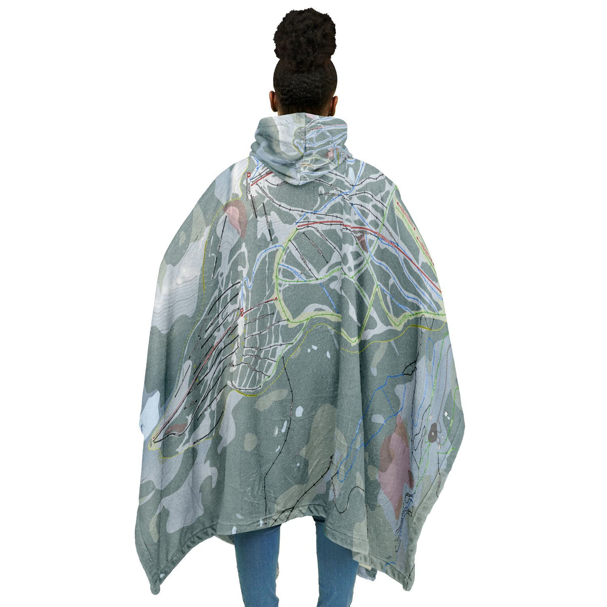 Mt Washington, British Columbia Ski Resort Map Flannel Blanket Poncho