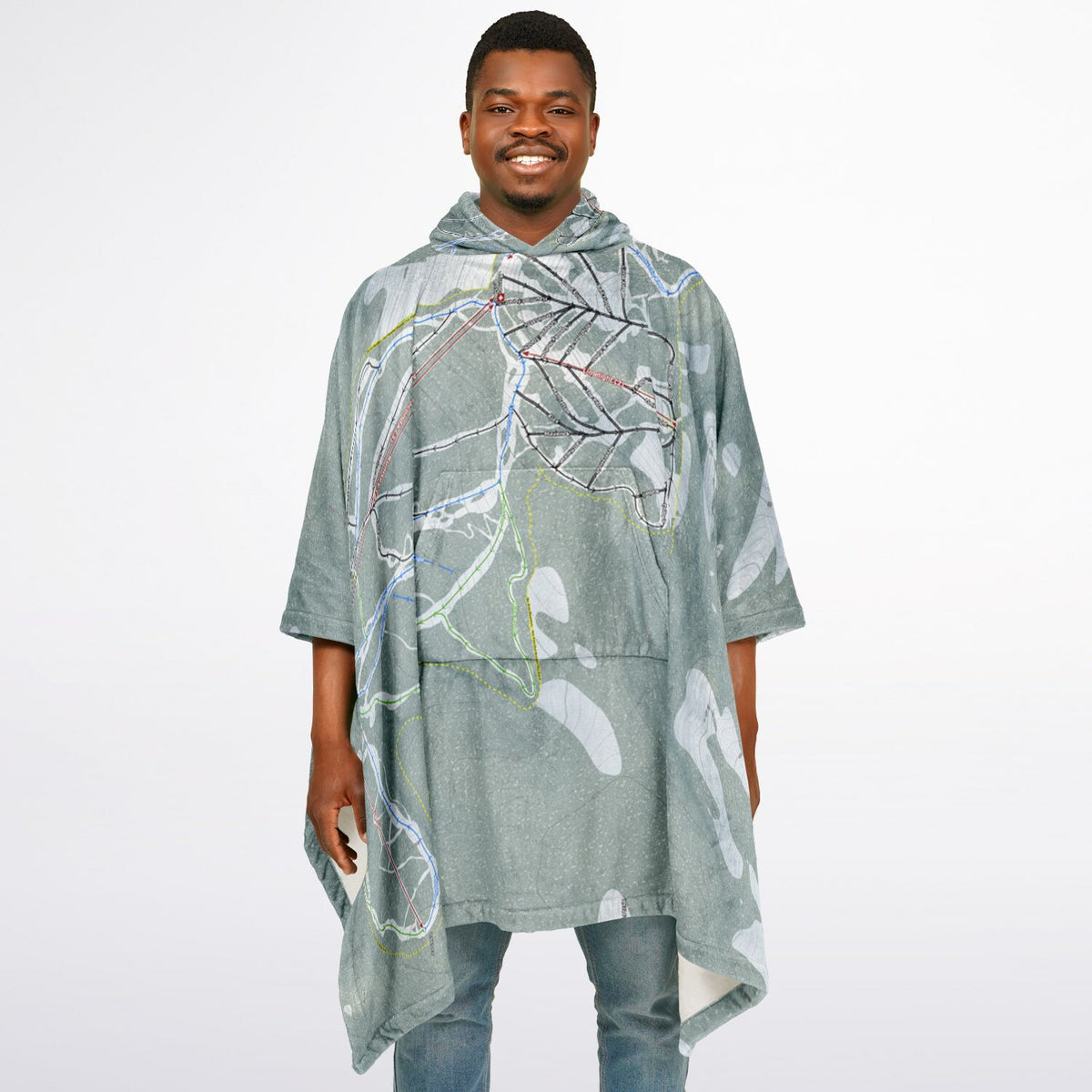 Discovery, Montana Ski Resort Map Flannel Blanket Poncho