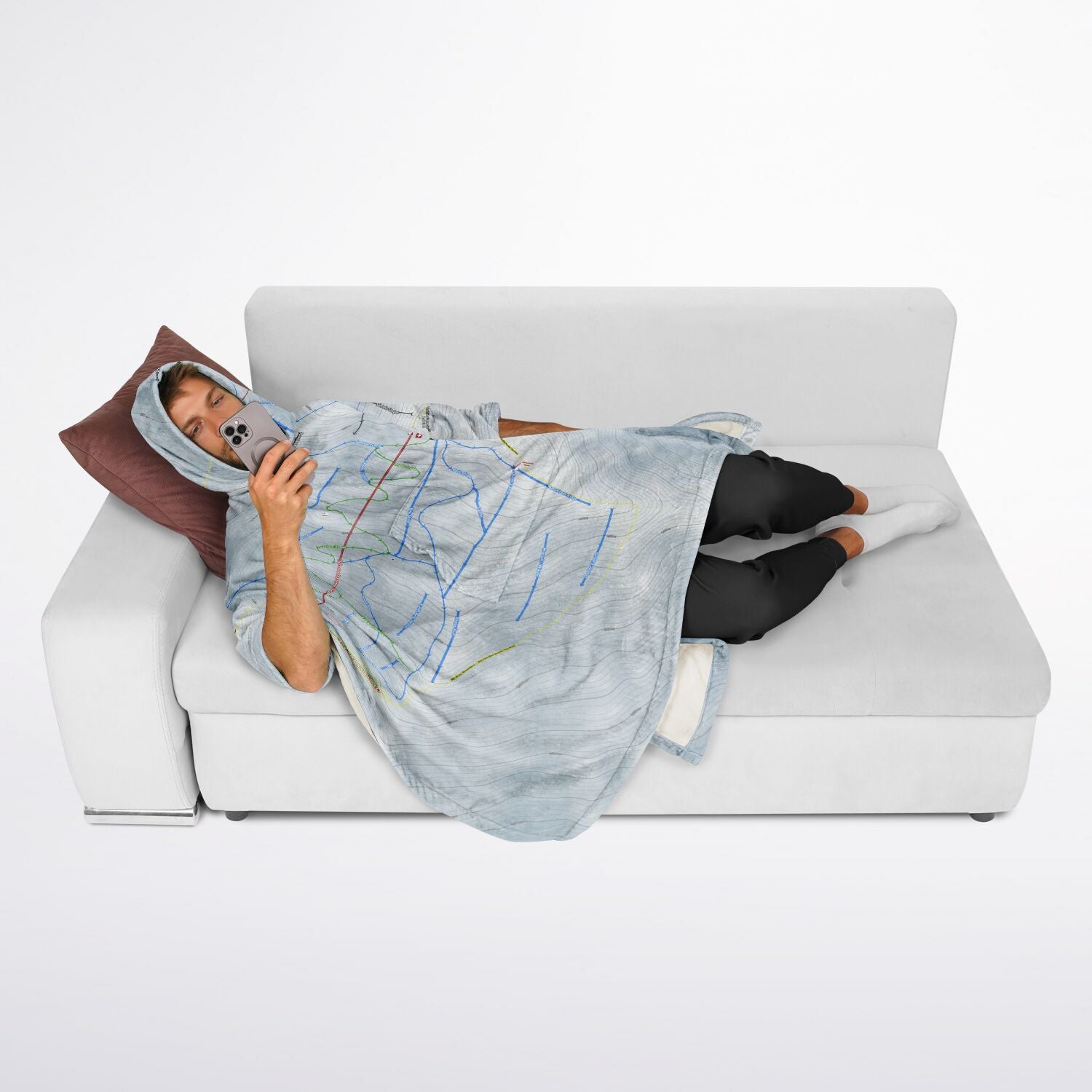 Treble Cone, New Zealand Ski Resort Map Flannel Blanket Poncho