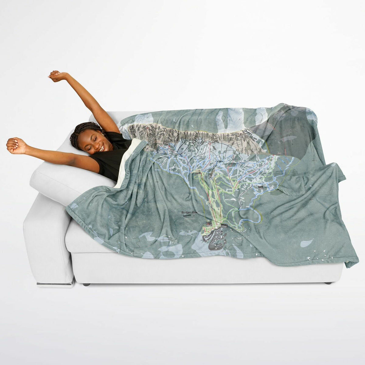 Bridger Bowl, Montana Ski Resort Map Flannel Blanket Poncho