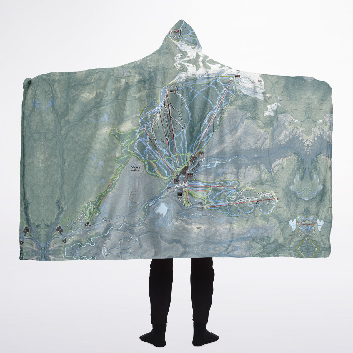 Stowe, Vermont Ski Trail Map - Adult Hooded Blanket