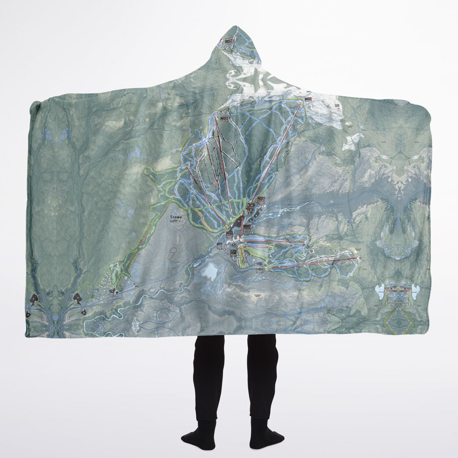 Stowe, Vermont Ski Trail Map - Adult Hooded Blanket