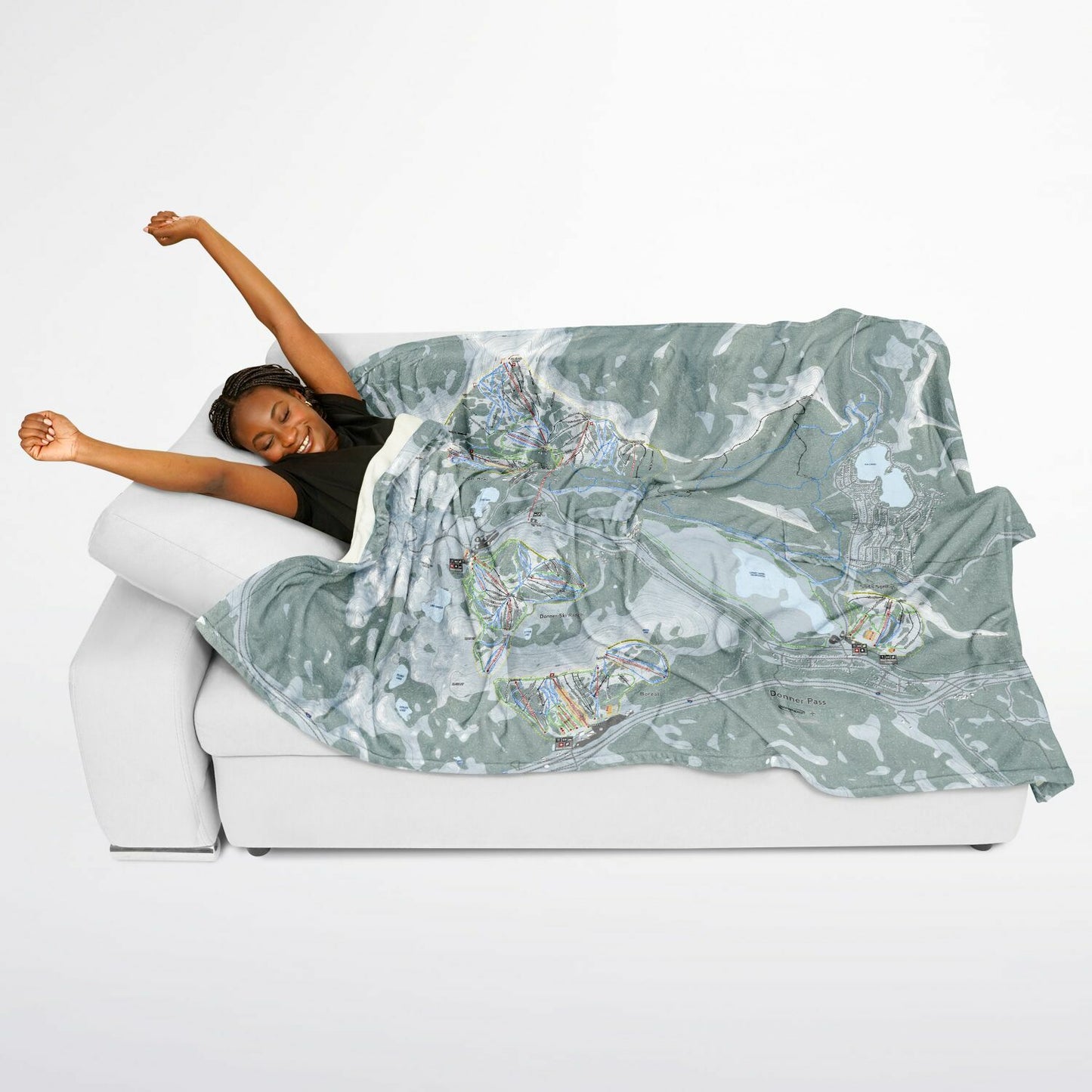 Donner Pass, California Ski Resort Map Flannel Blanket Poncho