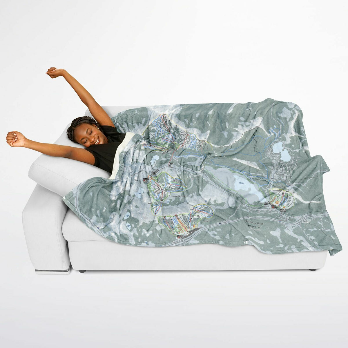 Donner Pass, California Ski Resort Map Flannel Blanket Poncho