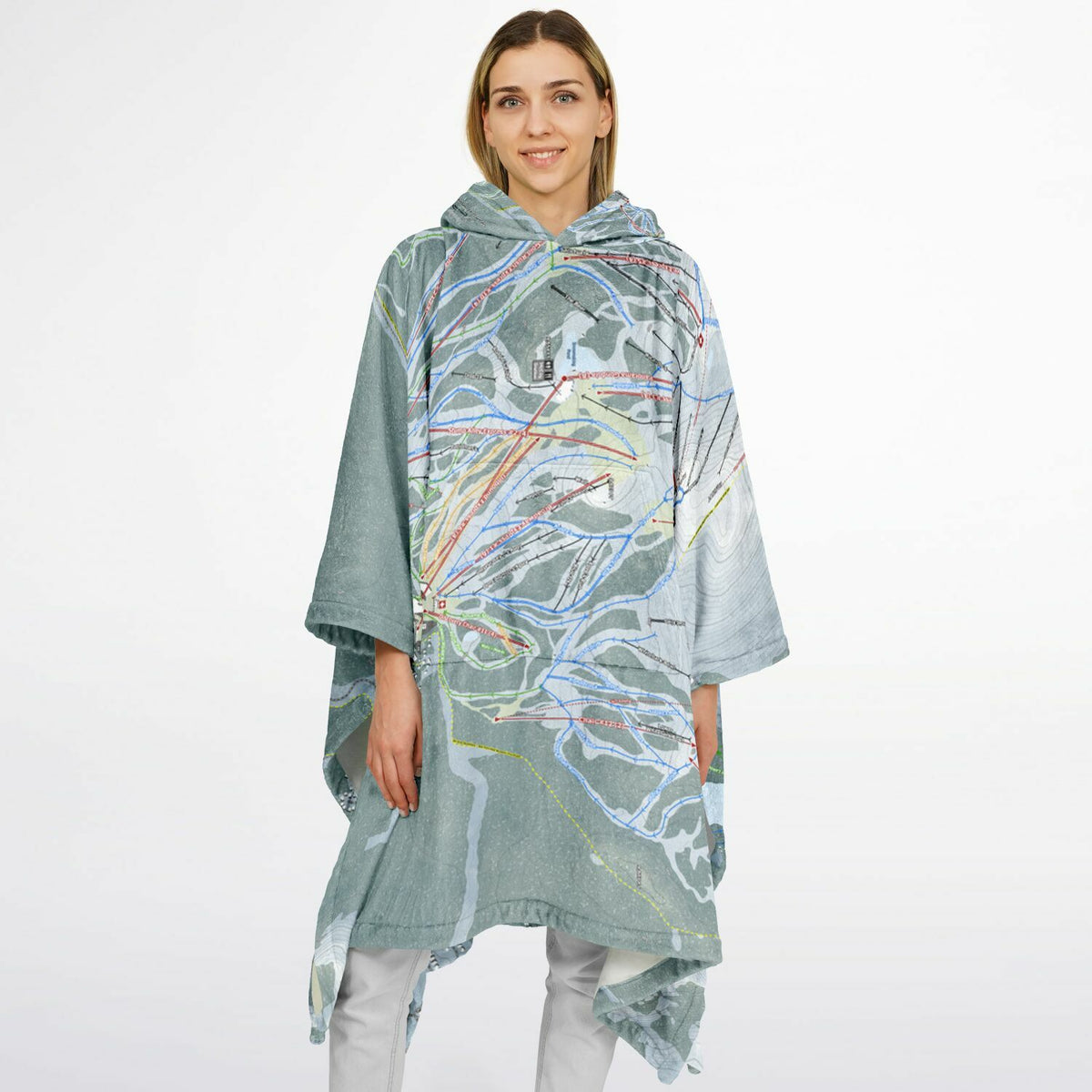 Mammoth Mountain, California Ski Resort Map Flannel Blanket Poncho