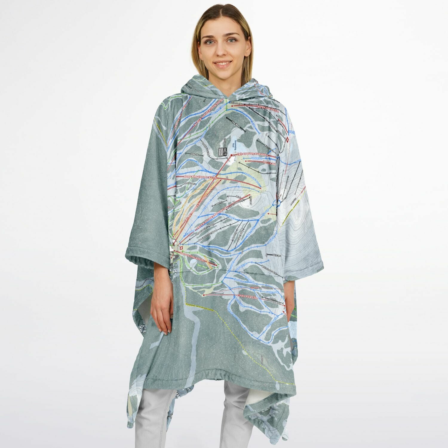 Mammoth Mountain, California Ski Resort Map Flannel Blanket Poncho