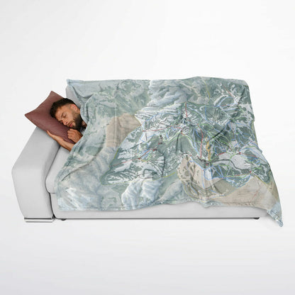 Powder Mountain, Utah Ski Resort Map Flannel Blanket Poncho