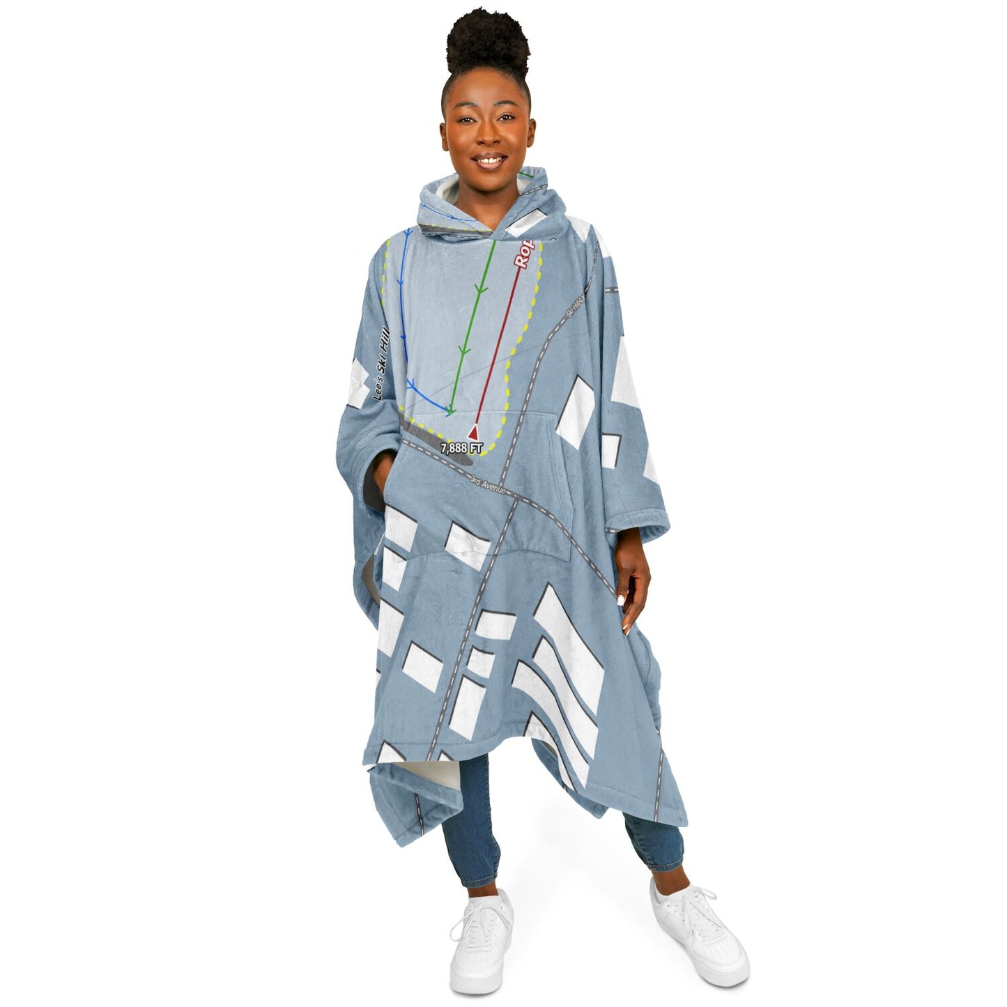 Lees Ski Hill, Colorado Ski Resort Map Flannel Blanket Poncho