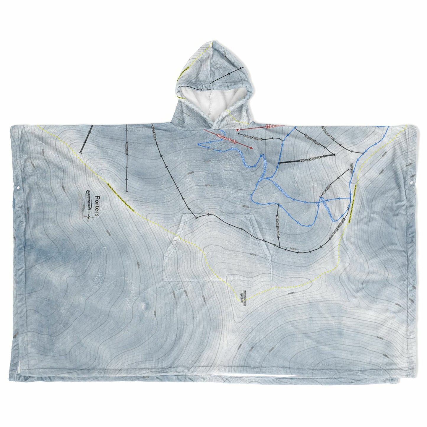 Porters, New Zealand Ski Resort Map Flannel Blanket Poncho - Powderaddicts