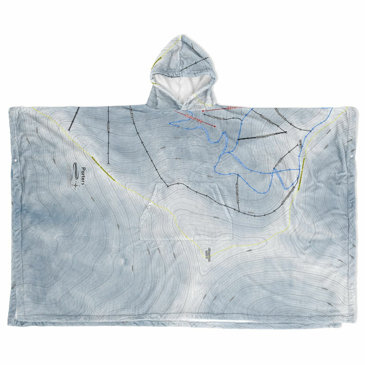 Porters, New Zealand Ski Resort Map Flannel Blanket Poncho