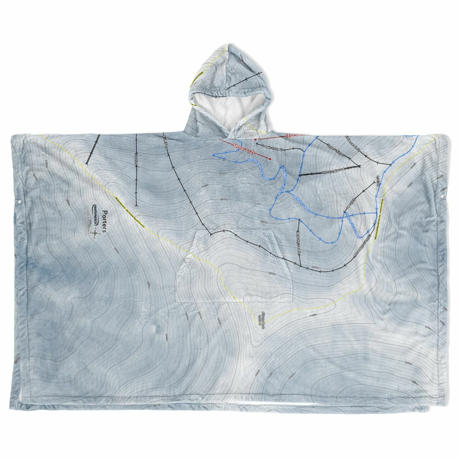 Porters, New Zealand Ski Resort Map Flannel Blanket Poncho
