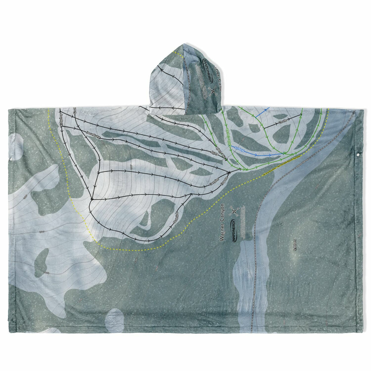 Warner Canyon, Oregon Ski Resort Map Flannel Blanket Poncho