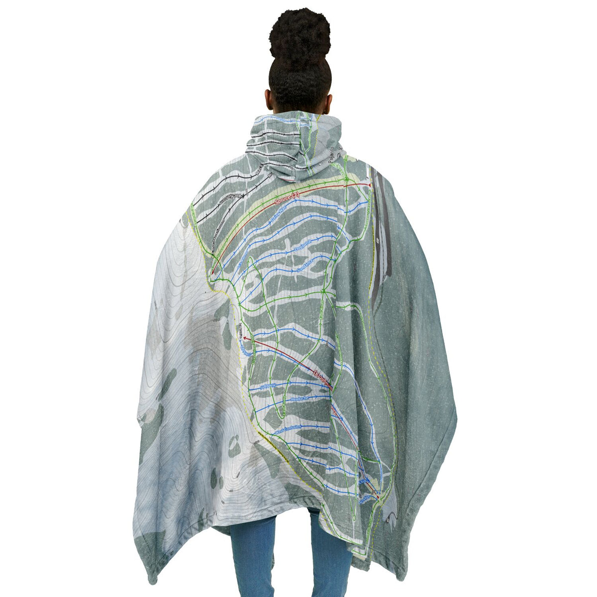 Pajarito Mountain, New Mexico Ski Resort Map Flannel Blanket Poncho