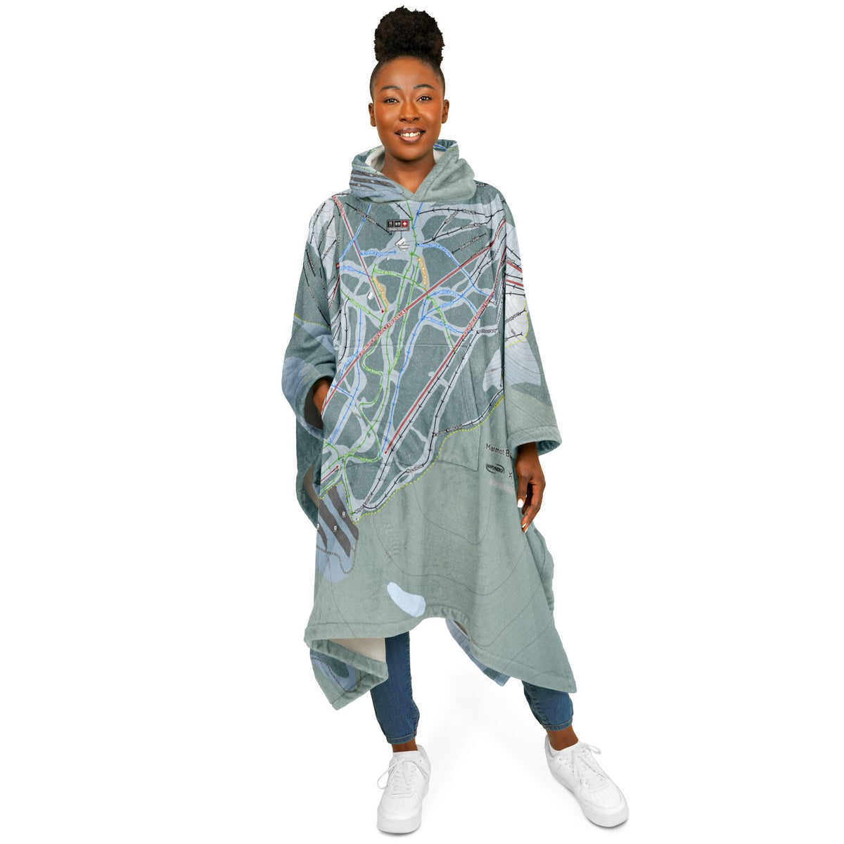 Marmot Basin, Alberta Ski Resort Map Flannel Blanket Poncho