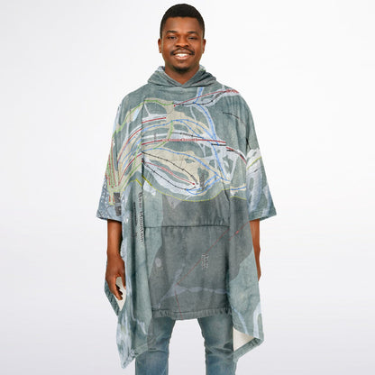 Bear Mountain, California Ski Resort Map Flannel Blanket Poncho