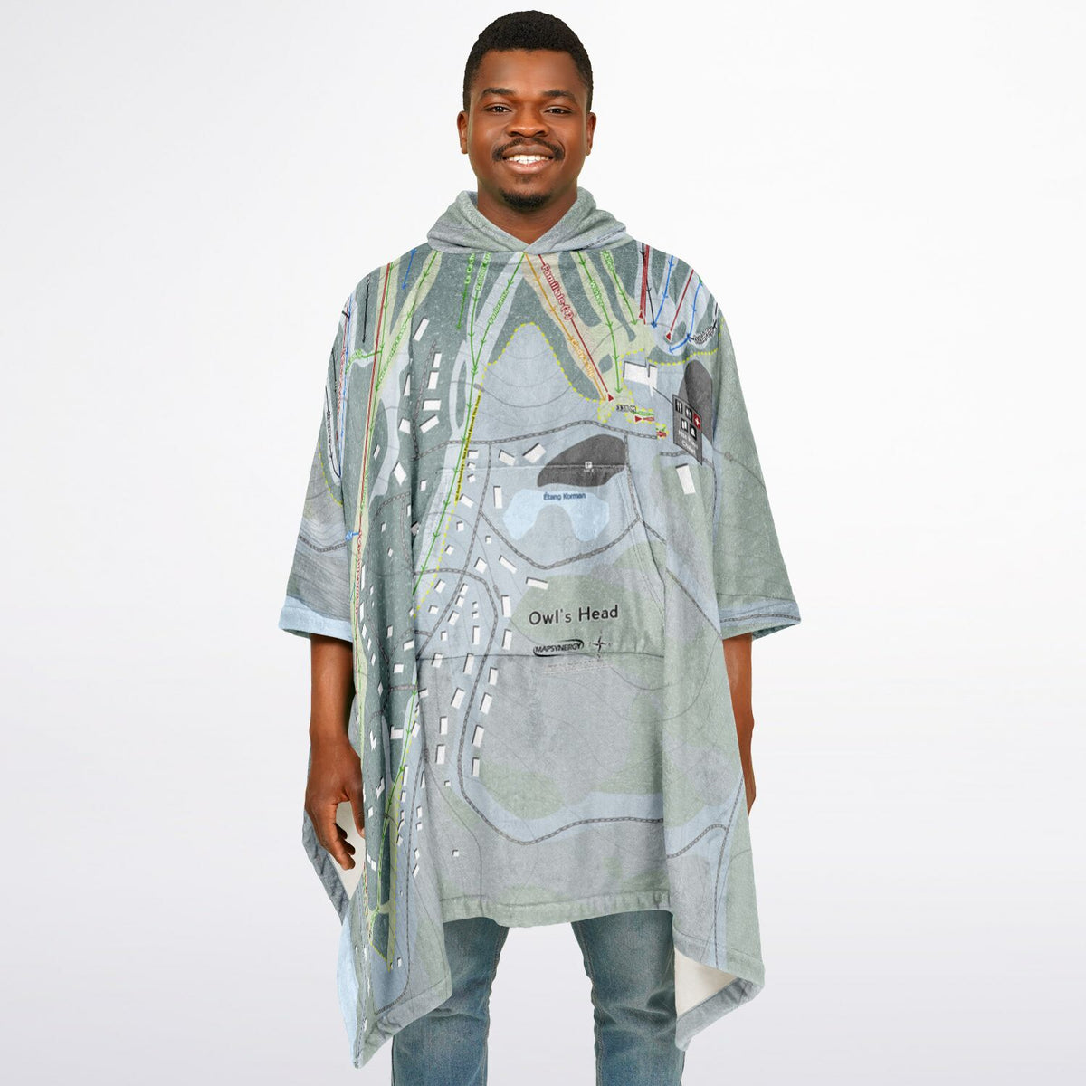 Owls Head, Quebec Ski Resort Map Flannel Blanket Poncho