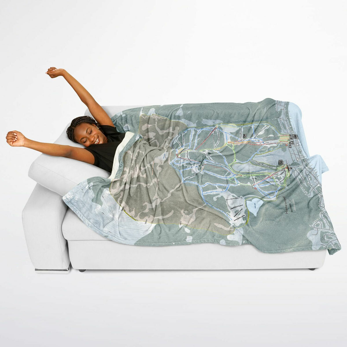 Homewood, California Ski Resort Map Flannel Blanket Poncho