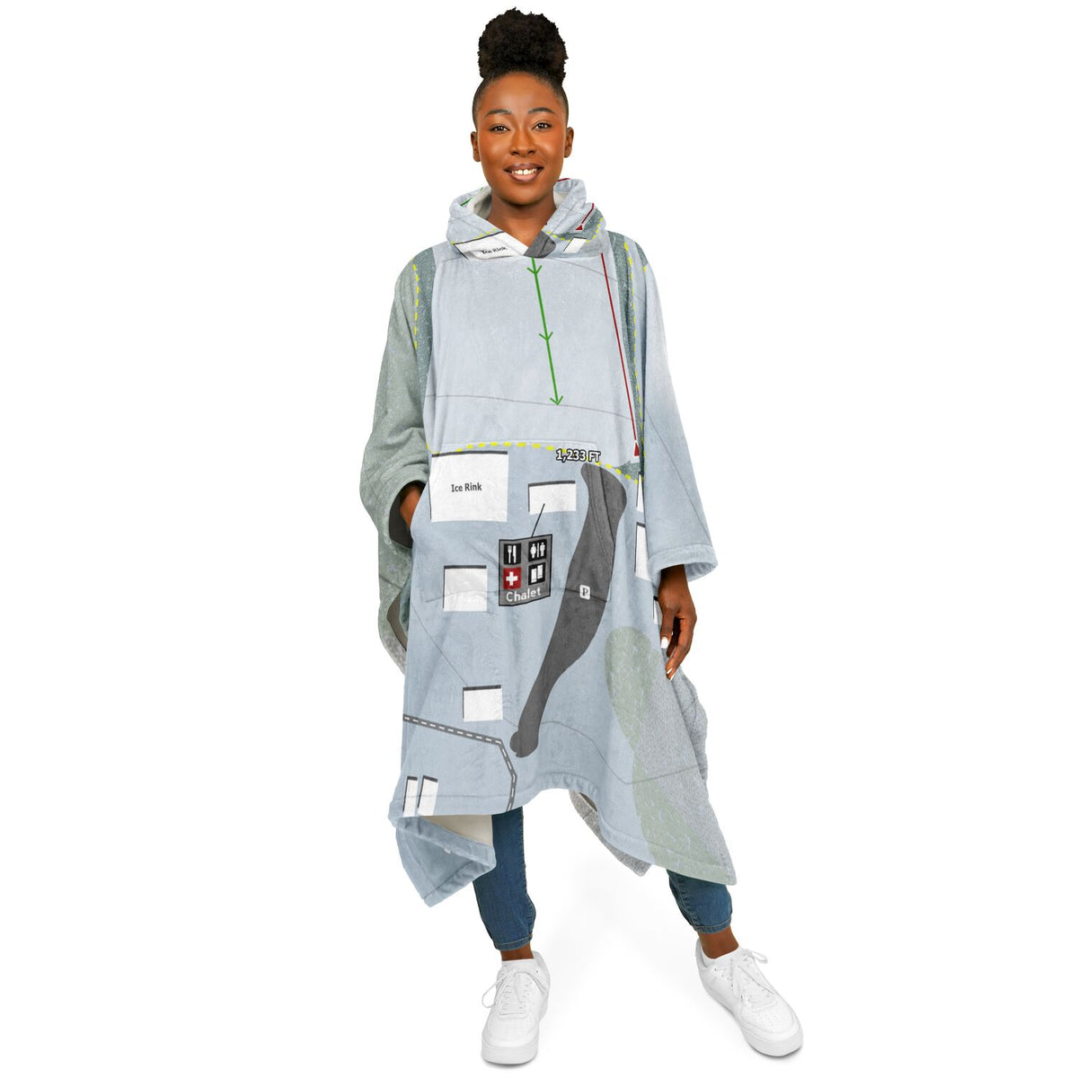 Adventure Mountain, Michigan Ski Resort Map Flannel Blanket Poncho