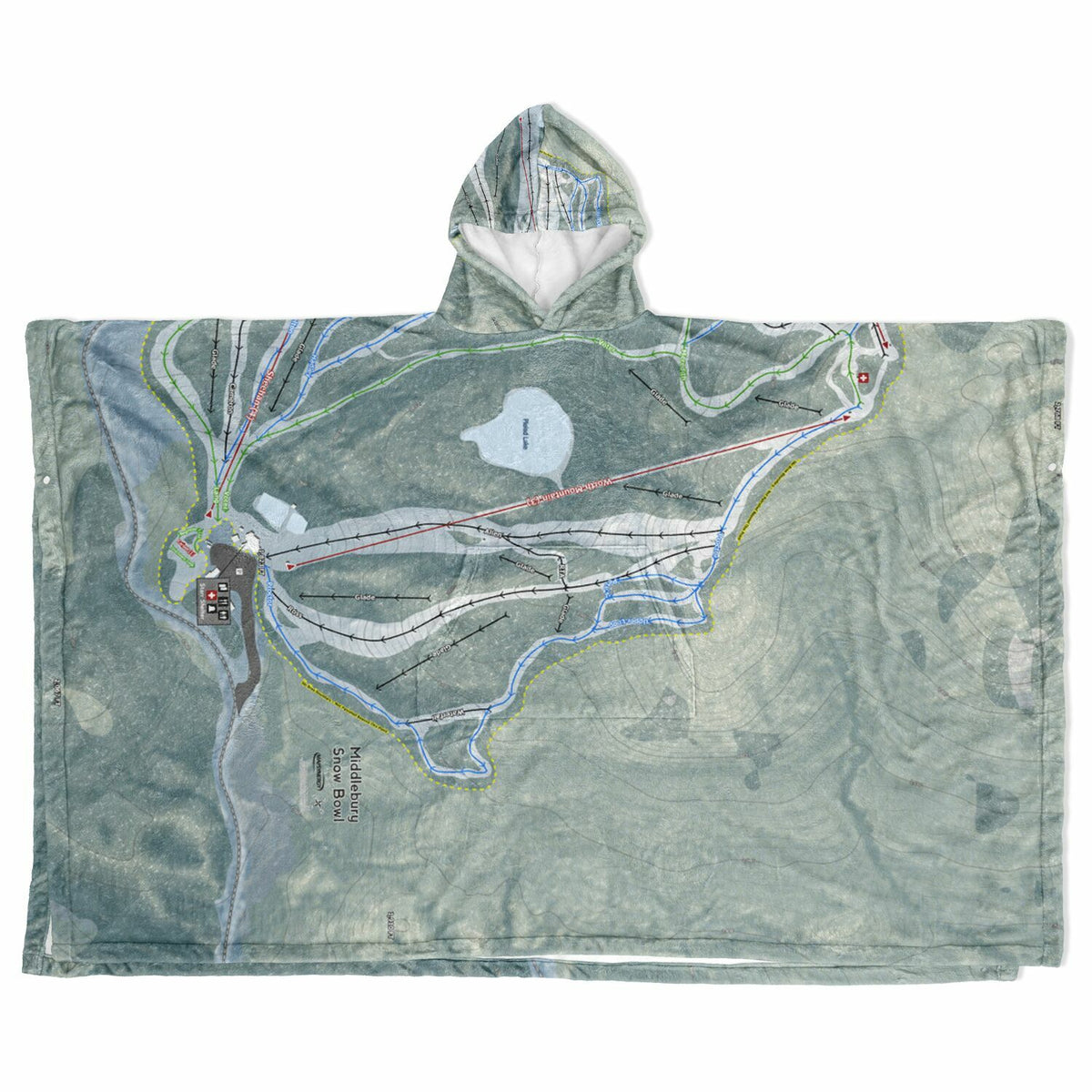 Middlebury Snow Bowl, Vermont Ski Resort Map Flannel Blanket Poncho
