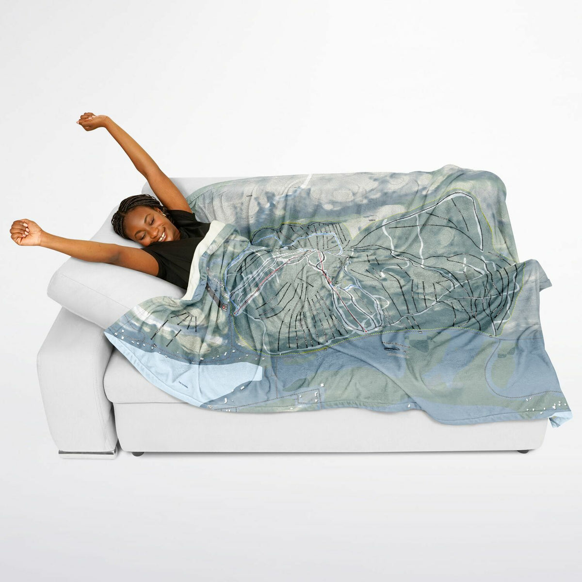 Mount Bohemia, Michigan Ski Resort Map Flannel Blanket Poncho