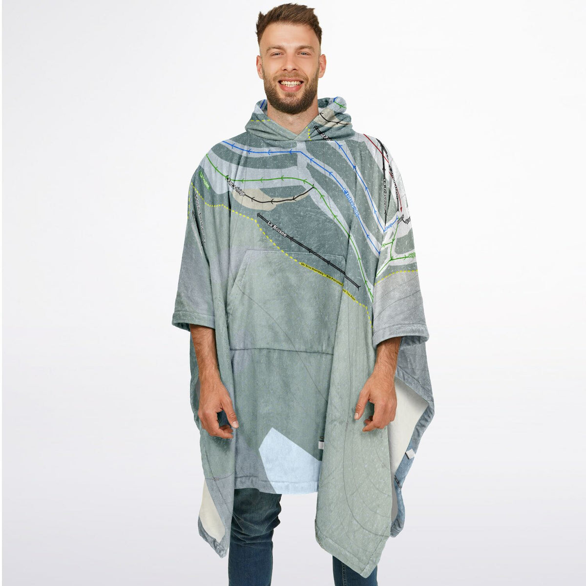 Mont Avalanche, Quebec Ski Resort Map Flannel Blanket Poncho
