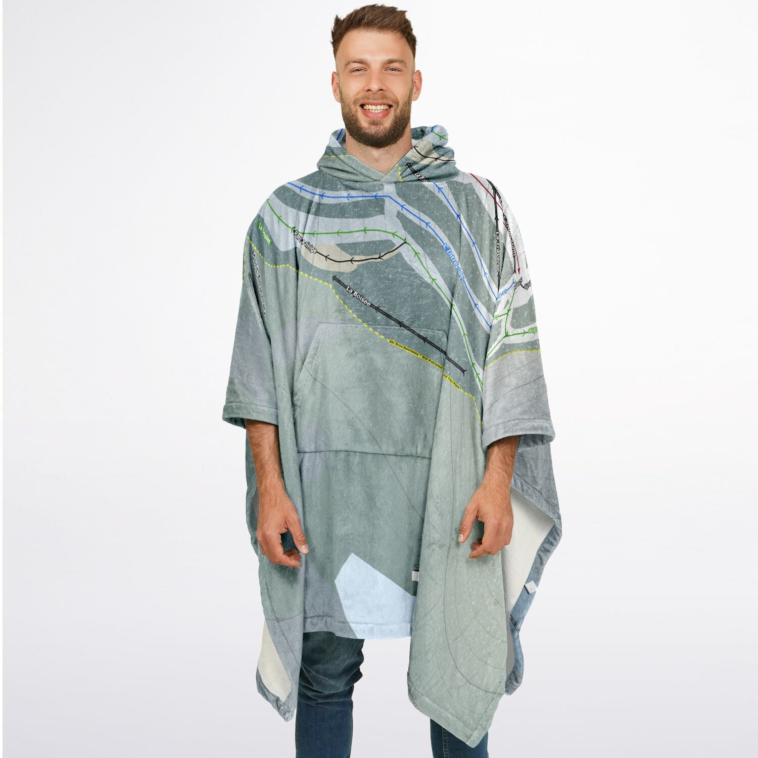 Mont Avalanche, Quebec Ski Resort Map Flannel Blanket Poncho