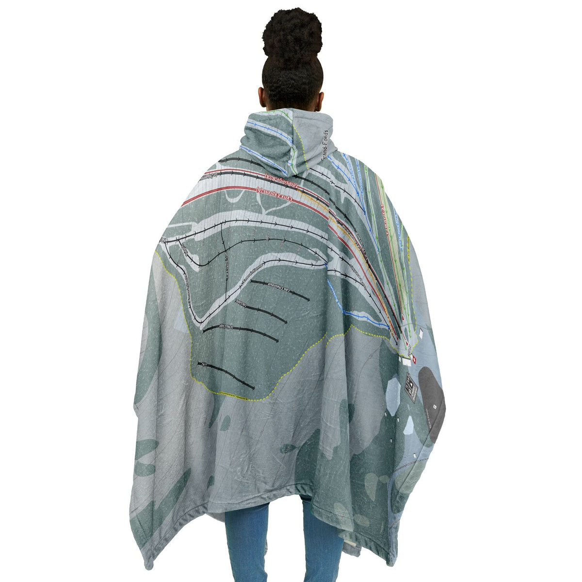 Mont Grand-Fonds, Quebec Ski Resort Map Flannel Blanket Poncho