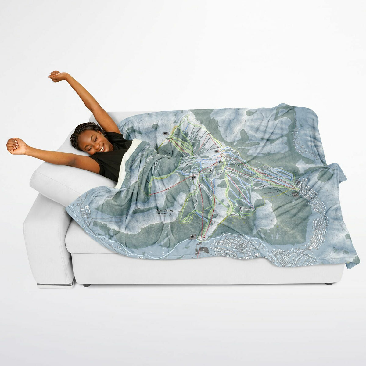 Sun Valley, Idaho Ski Resort Map Flannel Blanket Poncho
